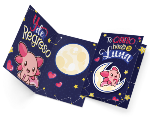 Tarjeta De Regalo Felicitación Ajolote Hasta La Luna