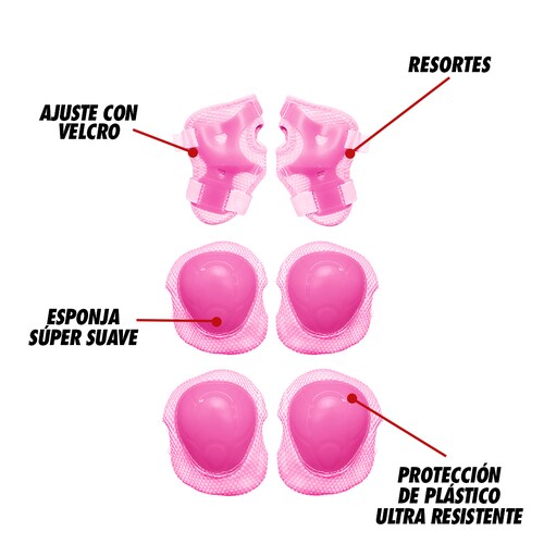 Casco Niña Bicicleta Kit Rodilleras Protección Infantil Rosa