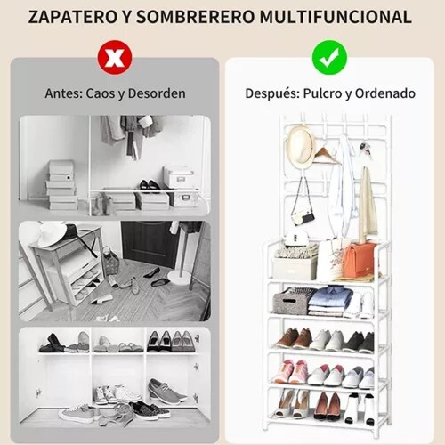 Closet Organizador 3 Espacios Zapatero Perchero Multifuncion