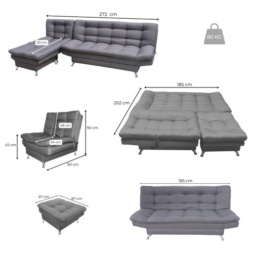 Sala Modular Beige Sofá cama Sillón y Taburete Florencia.