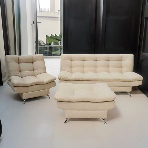 Sala Modular Beige Sofá cama Sillón y Taburete Florencia.