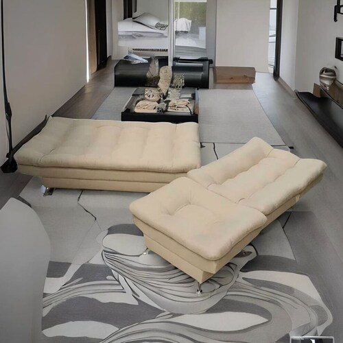 Sala Modular Beige Sofá cama Sillón y Taburete Florencia.