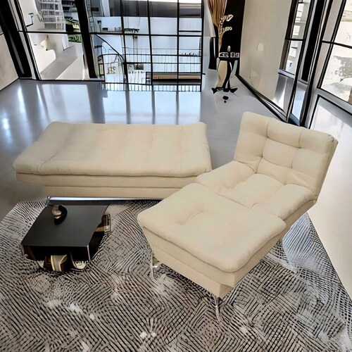 Sala Modular Beige Sofá cama Sillón y Taburete Florencia.