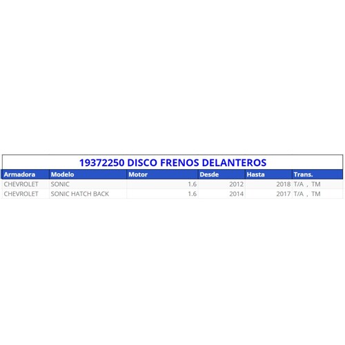 Disco delantero acdelco original para: sonic 2012-2017