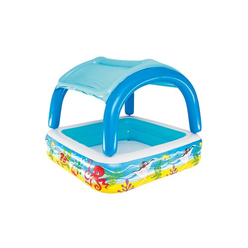 Alberca Inflable Techo Desmontable Cuadrada Diseño Marino Para Niños 140 x 140 cm