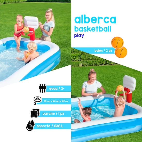 Alberca Inflable Infantil Bestway De Basketball 251 cm Piscina Azul