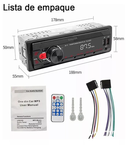 Radio con Bluetooth para coche, reproductor estéreo de 1 Din, AUX-IN para  teléfono, MP3, eléctrico