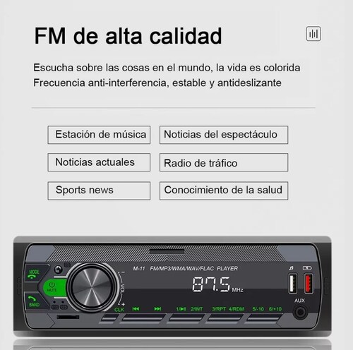 12V coche reproductor de MP3 Bluetooth manos libres radio FM luz colorida  máquina audio del coche
