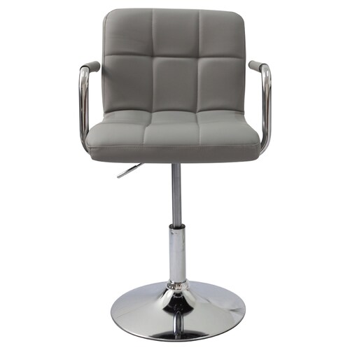 Silla para tocador 9107-2 GRIS forrado en tactopiel acolchonado con brazo base redonda de altura regulable.