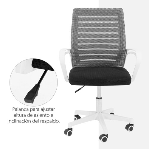 Silla de Oficina Onof Ergonómica con Tela Transpirable y Soporte Lumbar, Silla de Escritorio con Ruedas + Altura Ajustable Negro