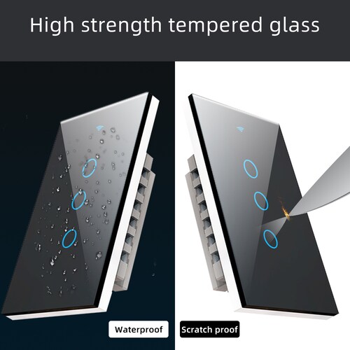 Interruptor de pared inteligente WIFI (3 vias)  apagador inteligente Smart Switch, control remoto de luz vía celular, panel táctil de vidrio o voz al ser compatible con Alexa, Google home y Smart Life (2.4 Wifi).