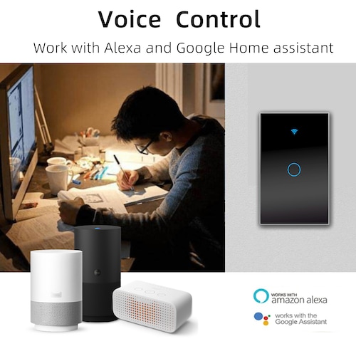 Interruptor de luz de pared inteligente WIFI  1 via, apagador inteligente Smart Switch, control remoto de luz vía celular, panel táctil de vidrio o voz al ser compatible con Alexa, Google home y Smart Life (2.4 Wifi).