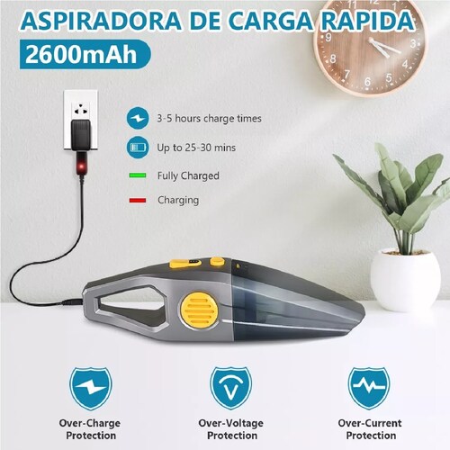 Aspiradora de mano inalámbrica para coche, aspirador de doble uso,  recargable, para limpieza en seco y húmedo, 5000pa, 120W, Alta succión 