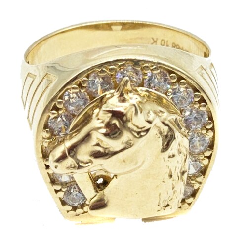 Anillo De Caballo Con Herradura Y Zirconia Suiza Oro 10k