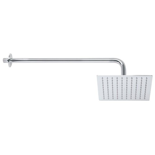 Regadera Cuadrada De Acero Inoxidable 20cm Con Tubo De 50cm con Chapeton Cromada 