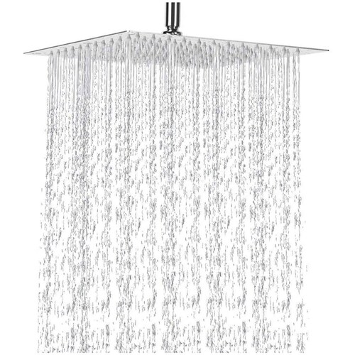 Regadera Cuadrada De Acero Inoxidable 20cm Con Tubo De 50cm con Chapeton Cromada 