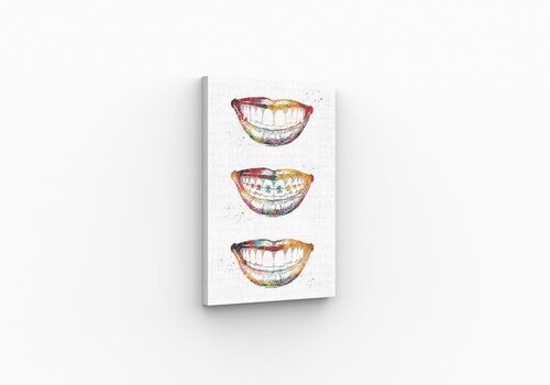 Cuadro Decorativo Arte Dental Consultorio Dentista Efecto Acuarela 28x41cm 