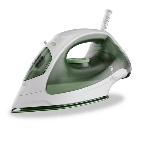 Plancha de vapor Oster blanca- verde con suela de antiaderente GCSTBS3803VER