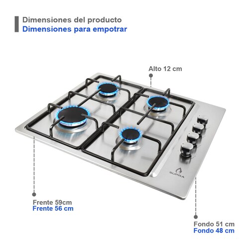 Parrilla Empotrable A Gas Supra De 60 Cm DUMA Con 4 Quemadores