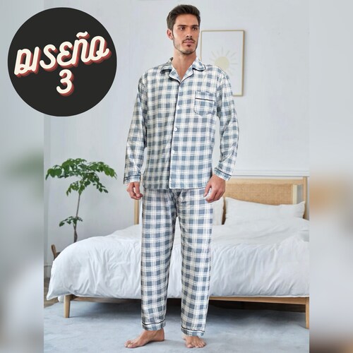 Pijama Hombre Invierno Set 2 Pzas Pantalon Camisa Caballero D1-D4