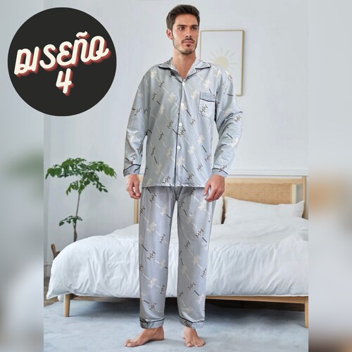 Pijama Hombre Invierno Set 2 Pzas Pantalon Camisa Caballero D1-D4