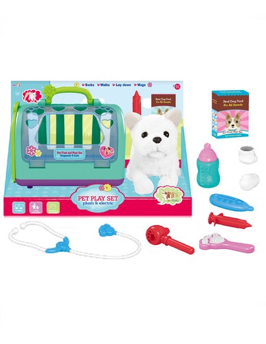 Set veterinario con perrito de peluche con varios movimientos y accesorios