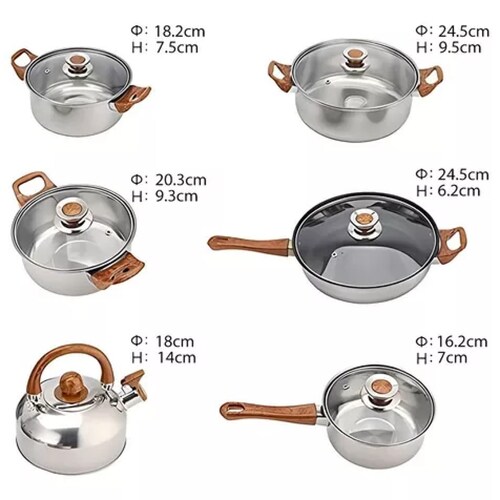 Bateria De Cocina 6 Pcs Cacerolas Y Sarten Acero Inoxidable