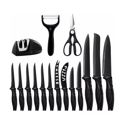 Juego De Cuchillos De Cocina Acero Inoxidable Negro 17 Pizs.