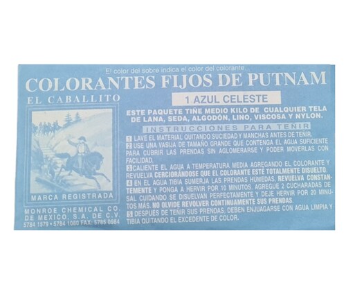 Putnam Colorante Para Ropa Azul Celeste 13g Pack 12 Sobres