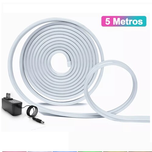 Tiras De Led Luz De Neón Flexible 5m Manguera Con Fuente 12v Blanco Frio