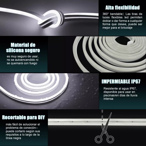 Tiras De Led Luz De Neón Flexible 5m Manguera Con Fuente 12v Blanco Frio