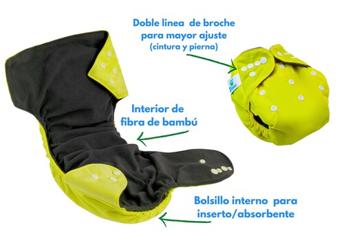 3 Pañales Ecológicos Interior Bambú + 6 Insertos / absorbentes Microfibra NIÑA.