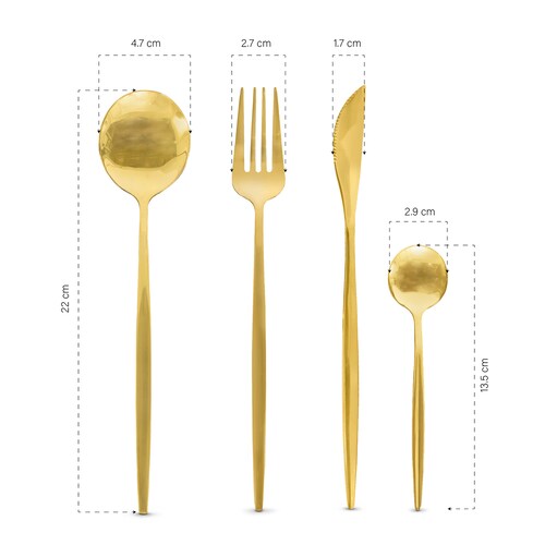 Juego De Cubiertos Dorados 24 Piezas, Cuchillo Cucharas Tenedores