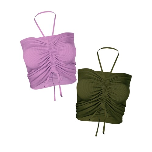 Pack 2 Blusas De Mujer Crop Tops Dama Canalé Blusas Mayoreo