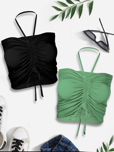 Pack 2 Blusas De Mujer Crop Tops Dama Canalé Blusas Mayoreo