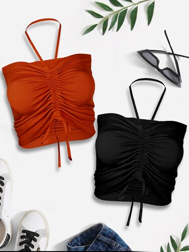 Pack 2 Blusas De Mujer Crop Tops Dama Canalé Blusas Mayoreo