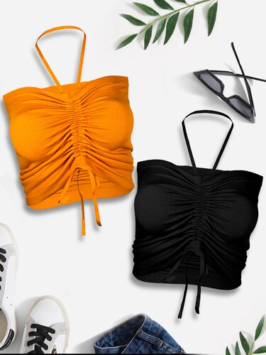 Pack 2 Blusas De Mujer Crop Tops Dama Canalé Blusas Mayoreo