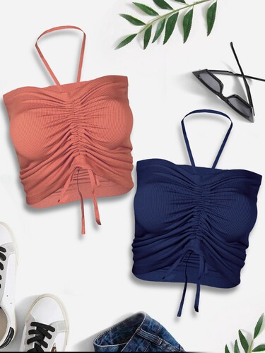 Pack 2 Blusas De Mujer Crop Tops Dama Canalé Blusas Mayoreo