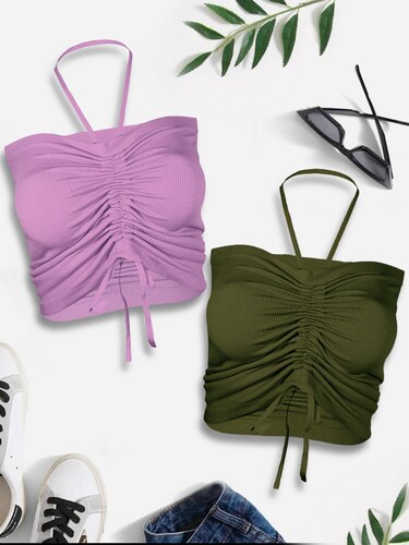 Pack 2 Blusas De Mujer Crop Tops Dama Canalé Blusas Mayoreo