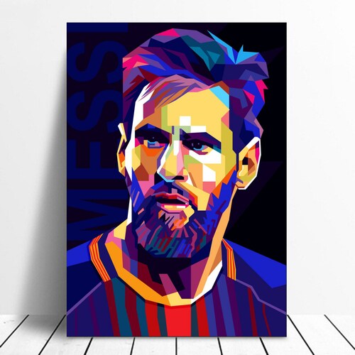 Cuadro Decorativo Messi Pop Art Colorido Futbol Canvas 28x41cm 
