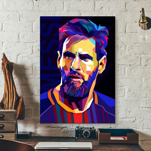Cuadro Decorativo Messi Pop Art Colorido Futbol Canvas 28x41cm 