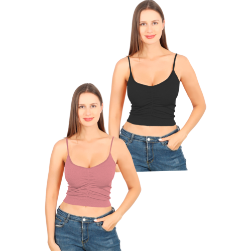 Pack 2 Blusas Top Tirantes Canalé Fresca Basicos De Mujer