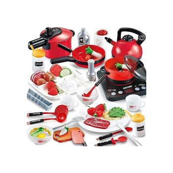 61pzs Juguetes De Cocina Para Ninos Utensilios Cocina Comida Color Rojo