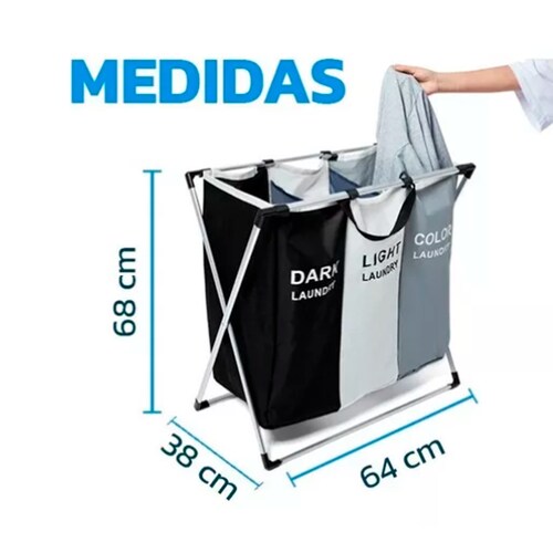 Cesto De Ropa Sucia Con 3 Secciones Plegable Resistente Yim.