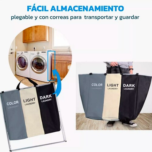 Cesto De Ropa Sucia Con 3 Secciones Plegable Resistente Yim.
