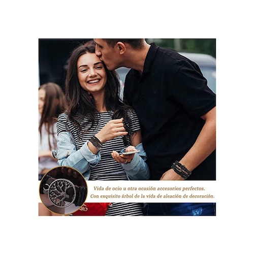 A 3PCS Pulsera Arbol de la Vida Brazalete, Pulsera de piedra de lava natural,  pulsera Hombre, Cuero Multicapa Pulseras de Etnicas Tribales, Regalo para Hombre
