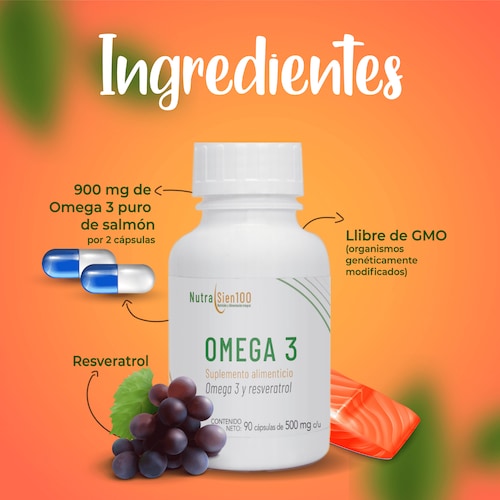 OMEGA 3 Puro de Salmón con resveratrol | Alta concentración | No se repite | Calidad Premium | Nutrasien100 | 90 cápsulas