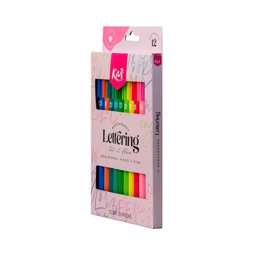 Marcadores Lettering Kiut Doble Punta (Pincel y fina) C/12 Pzas