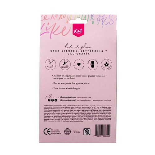Marcadores Lettering Kiut Doble Punta (Pincel y fina) C/12 Pzas