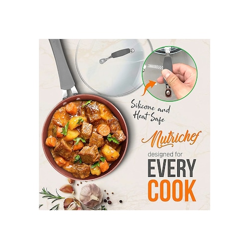 nutrichef Batería  Excilon, utensilios de cocina para el hogar, juego de ollas con cacerolas, sartenes, ollas, tapas, sin PTFE/PFOA/PFOS, 11 piezas,